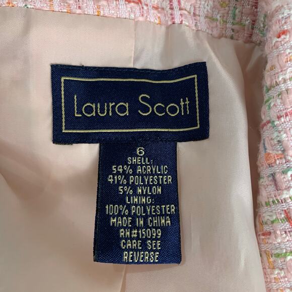 Laura Scott Size 6 Women's Blazer Jacket Pink Tweed Button Front Career Twee - Picture 8 of 8